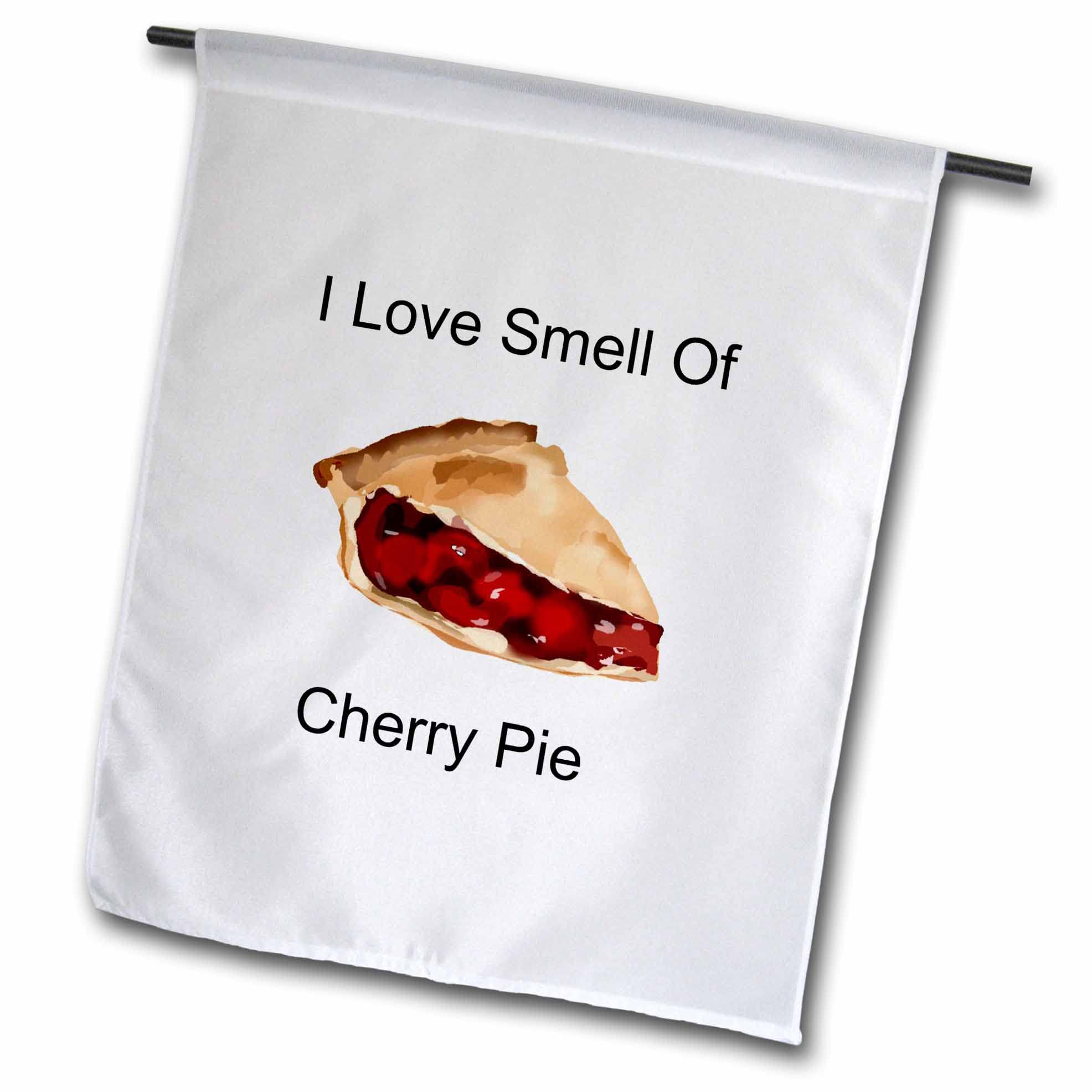 3dRose 18 x 27 inch Garden Flag - Image of Words Love Smell of Cherry Pie with Cartoon Pie Piece Lens Art by Florene - Love The Smell
