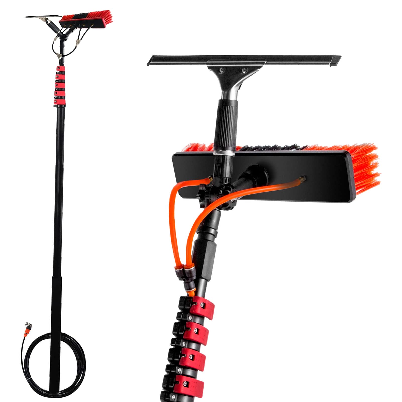 WXPGFEQ 12-36ft Window Cleaning Pole,Water Fed Telescopic Brush,Extendable Solar Panel Cleaning Brush Outdoor Washing Equipment Tool Cleaning Brush can Spray Water (with Squeegee,5.4M)