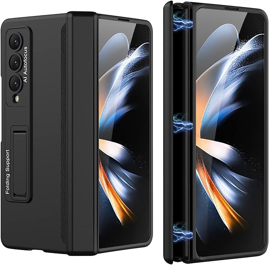 for Samsung Galaxy Z Fold 4 Case Hinge Coverage Protective Case with Built-in Kickstand PC Magnetic All-Inclusive Shockproof Cover for Samsung Galaxy Z Fold 4 5G (Black)