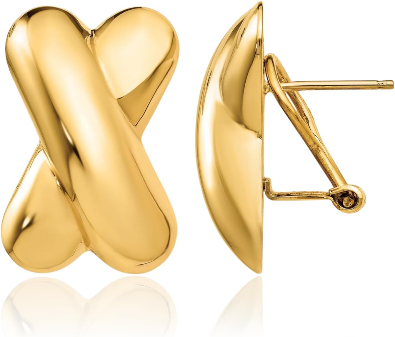 IceCarats 14K Yellow Gold Extra Large X shaped Crisscross Stud Earrings 22mm 7/8 inch Lightweight, Omega Back, Geometric For Her