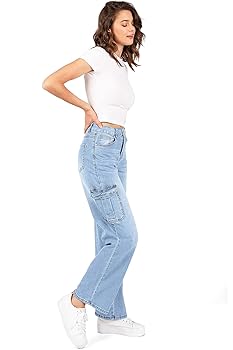 WAX JEAN Womens Juniors Wide Leg Cargo Carpenter Jeans Light