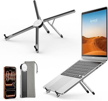 Lamicall [Ultra-Slim] Foldable Portable Laptop Stand for Desk, Aluminum Ergonomic Laptop Riser for Travel Library Cafe, 6 Level Height Computer Holder fit 10-15.6"MacBook Neo Air HP Dell Lenovo-Silver