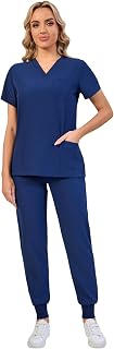 Naivlizer Scrub Set for Women V-Neck Top & Jogger Pants Medical Uniform Suits with 9 Pockets