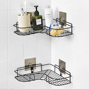 ZOMOZA Wrought Iron Kitchen Tripod Bathroom Corner Storage Shelves and Racks (Multi Color, 36x26.7x6 cm)