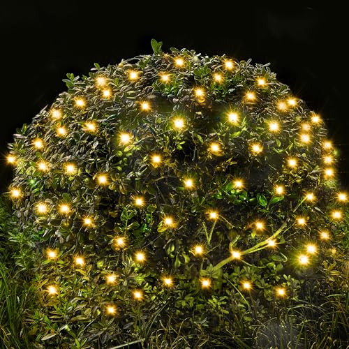 JOYIN 100 LED Christmas Net Lights,4X 6FT Christmas Mesh Lights with 8 Modes, Connectable, Waterproof for Bushes Trees Yard Indoor Outdoor Xmas Decorations (Warm White)