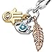 Lkwrideiny Hamsa, All-Seeing Eye & Feather Dangle Charm 925 Sterling Silver Pendant,Jewelry Beads Gifts for Women Bracelet&Necklace