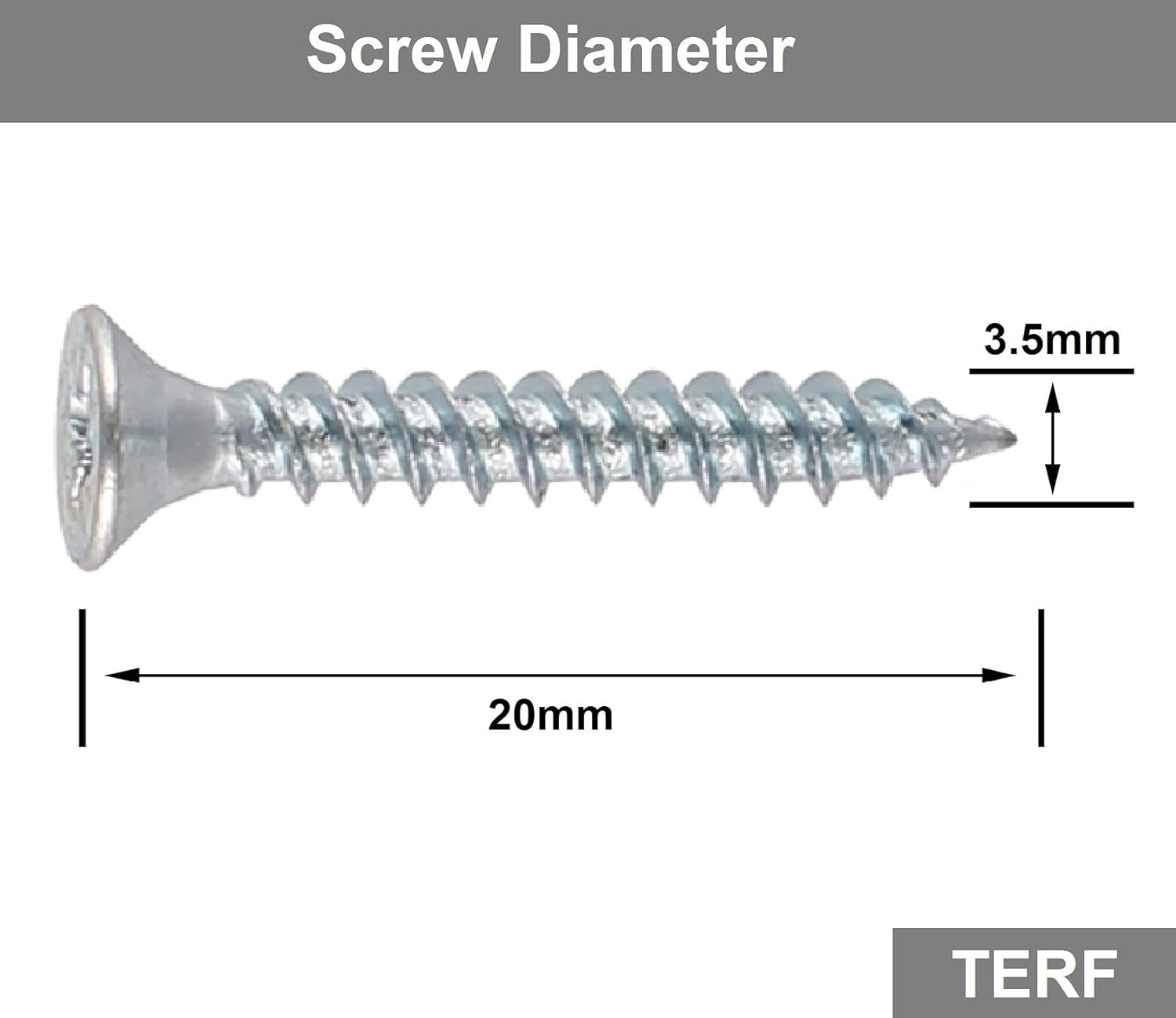 TERF® Multi Purpose Screws 3.5 X 20mm Pozi Flat Double Countersunk Zinc Screws For PVCu Wooden Timber Chipboard MDF and other similar types Screw Size 3.5 X 20mm - Image 4