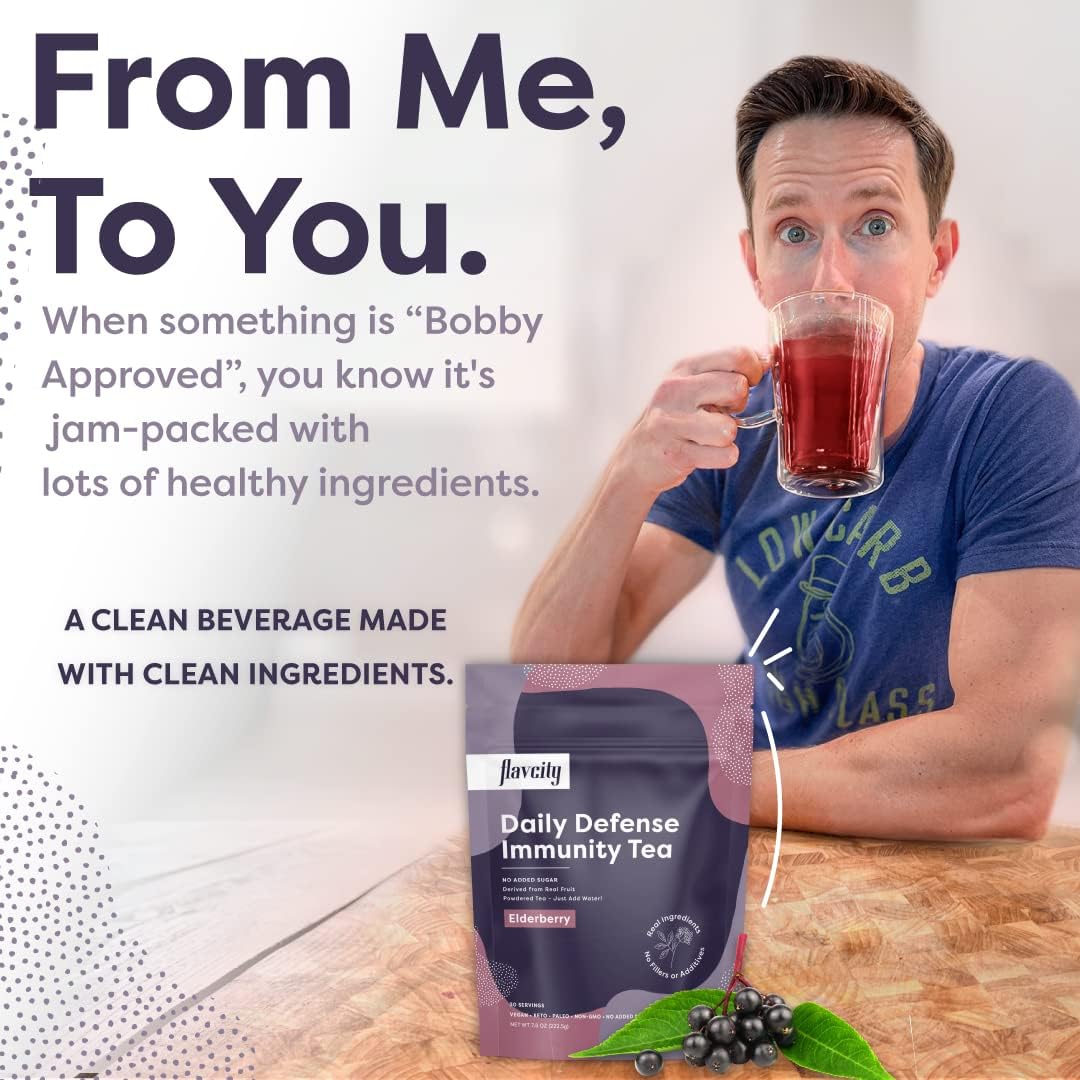 FlavCity Elderberry Immunity Tea — Organic Elderberries Tea — No Added Sugar Tea — Acerola Vitamin C Powder — Gluten Free 30-Day Supply (7.8 Oz)