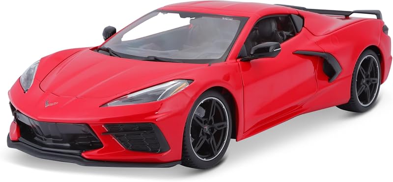 Maisto 2020 Chevrolet Corvette Stingray C8 gris oscuro metálico con rayas de carreras 1/18 modelo de auto fundido a presión