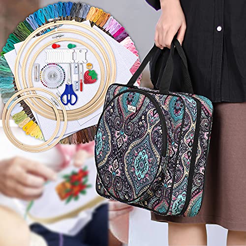 Image of LoDrid Embroidery Kit, Embroidery Project Bag with Embroidery Kit, Portable Craft Carry Case with Starter Kit, Embroidery Supplies Storage Bag and Cross Stitch Kits for Beginners, Adults, Totem
