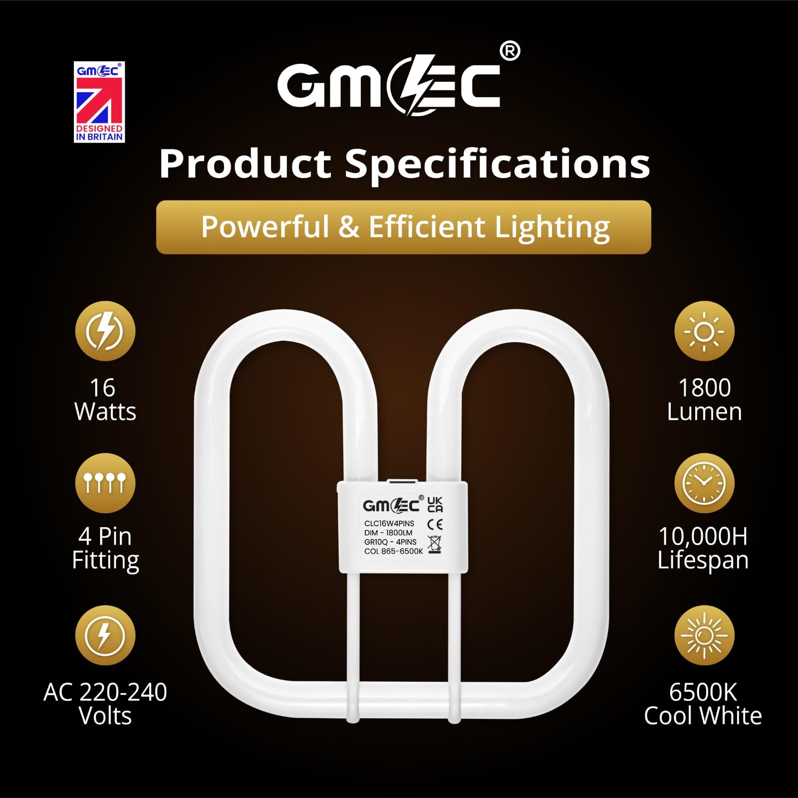 GMEC GR10q 16W 4 Pin Fluorescent Bathroom Light Bulb Also for Bedroom Kitchen, Living Room, 6500K Day Light Cool White - Image 3