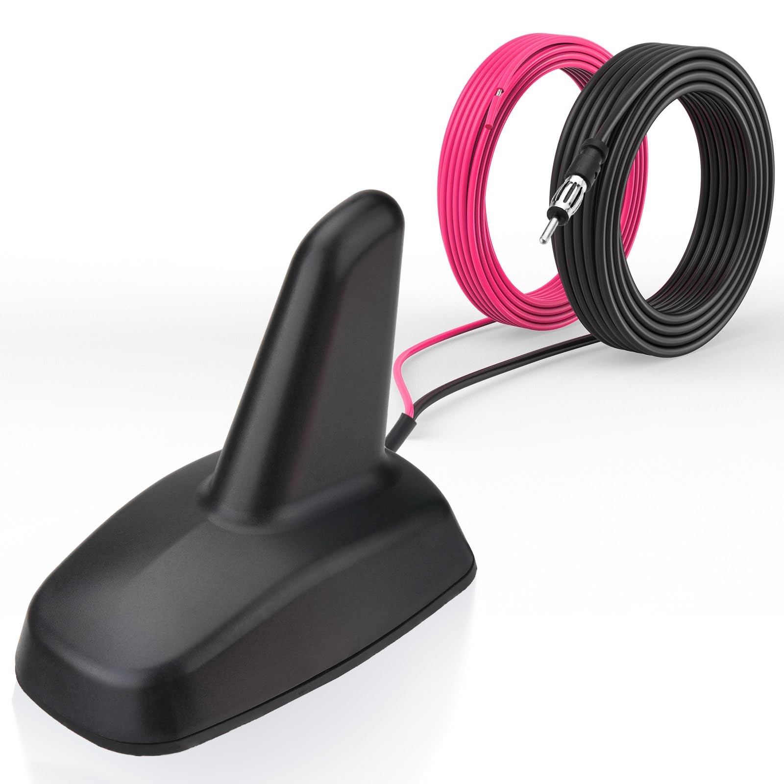 Bingfu Antena Radio Coche Tiburón Shark Fin FM/Am, Alta Gain 17-23 dB, IP65 Resistente al Agua, 9-16 V CC, Cable de 5 Metro, Compatible con Coches, Camiones, Autocaravanas y SUV, Color Black