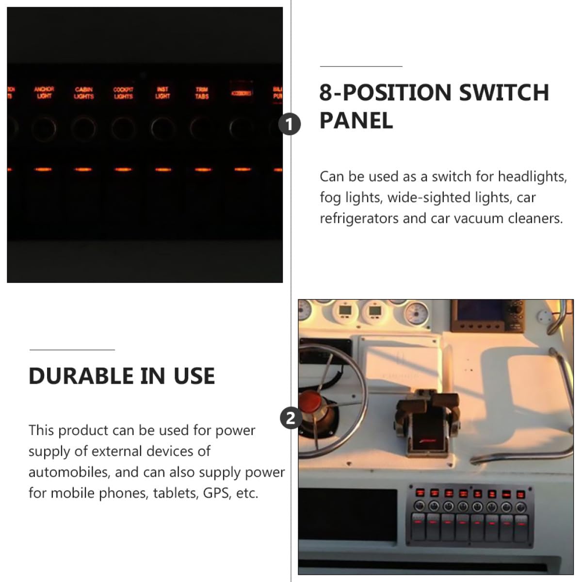 Uonlytech 8 fach Schiffskombinationspanel aus Abs mit 8 Schaltern zur Steuerung von Geräten für Yachten und Fahrzeuge mit Dc12v/24v Eingangsspannung