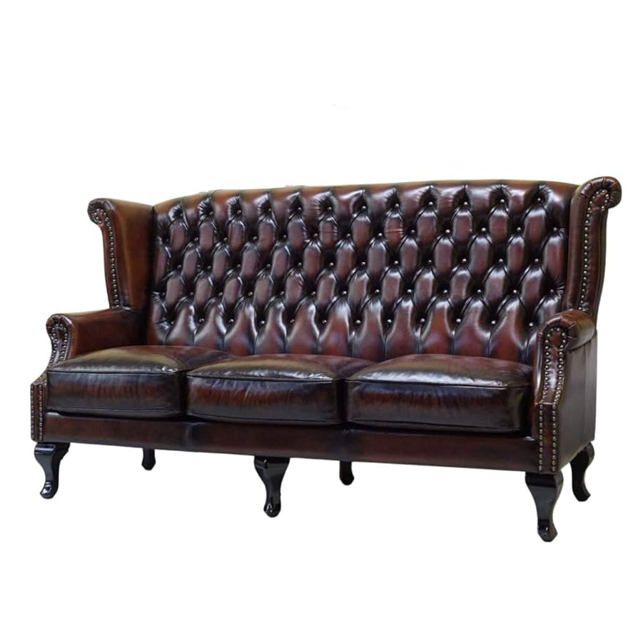 アンティークソファ本革 ハイバックチェア チェスターフィールド