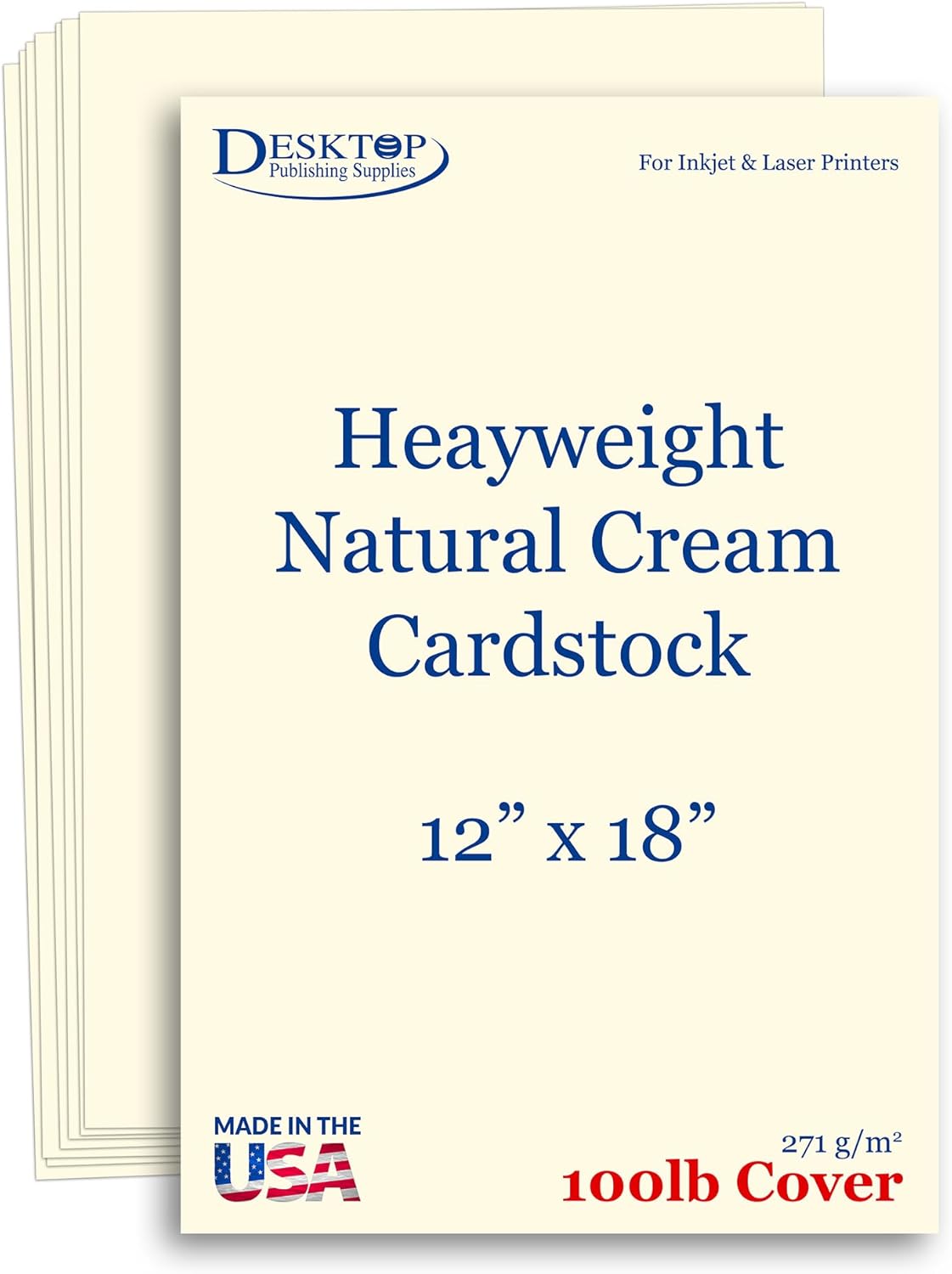 50 Pack 12" x 18" Cardstock Sheets - 100lb Cover (270gsm) Matte Finish Natural Cream - Heavyweight Large Format Card Stock - Inkjet Laser Copier Compatible - Invitations Menus Programs Crafts Printing