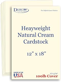 50 Pack 12" x 18" Cardstock Sheets - 100lb Cover (270gsm) Matte Finish Natural Cream - Heavyweight Large Format Card Stock - Inkjet Laser Copier Compatible - Invitations Menus Programs Crafts Printing