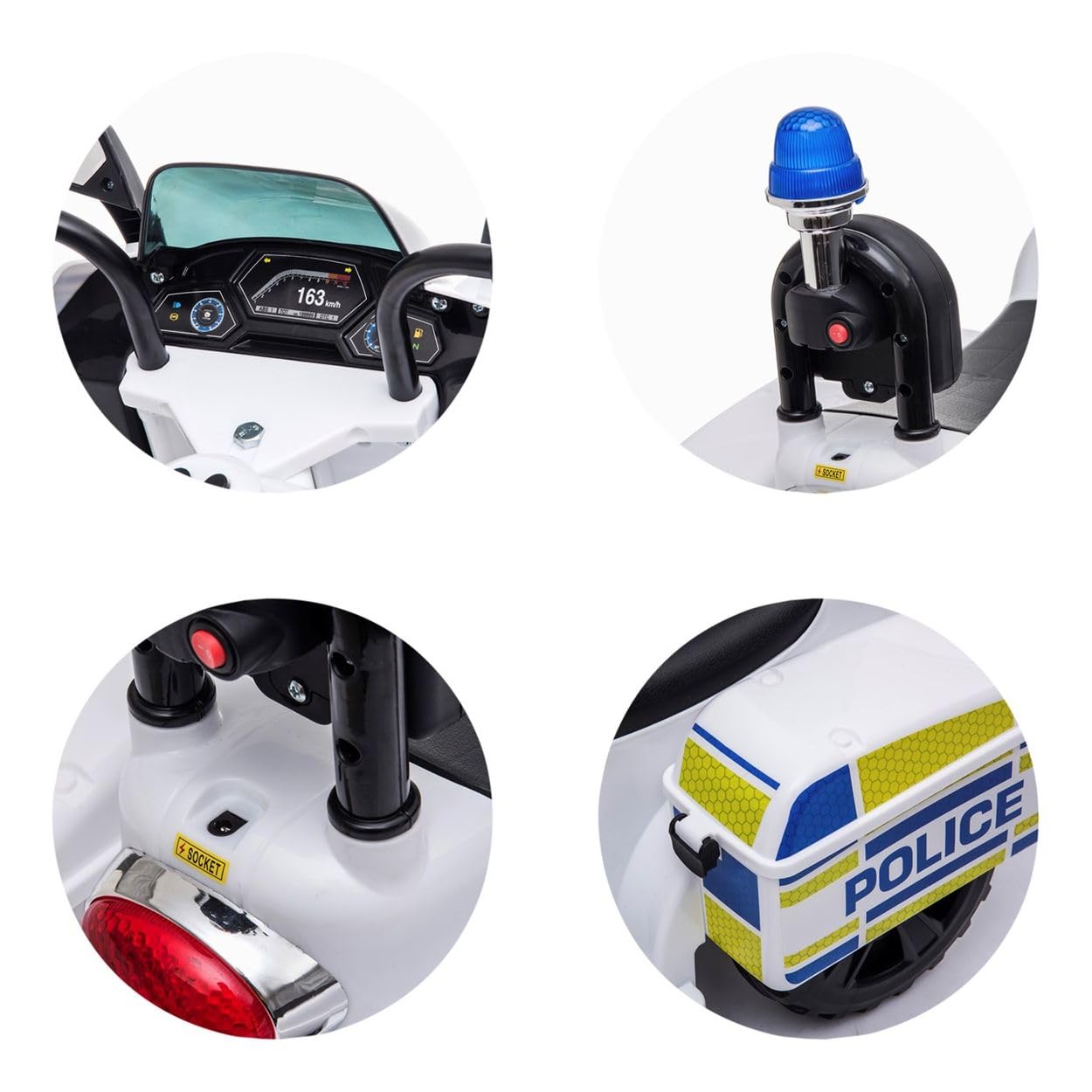 Chipolino Kinder Elektromotorrad Polizei 3 Räder Scheinwerfer Musikfunktion weiß blau