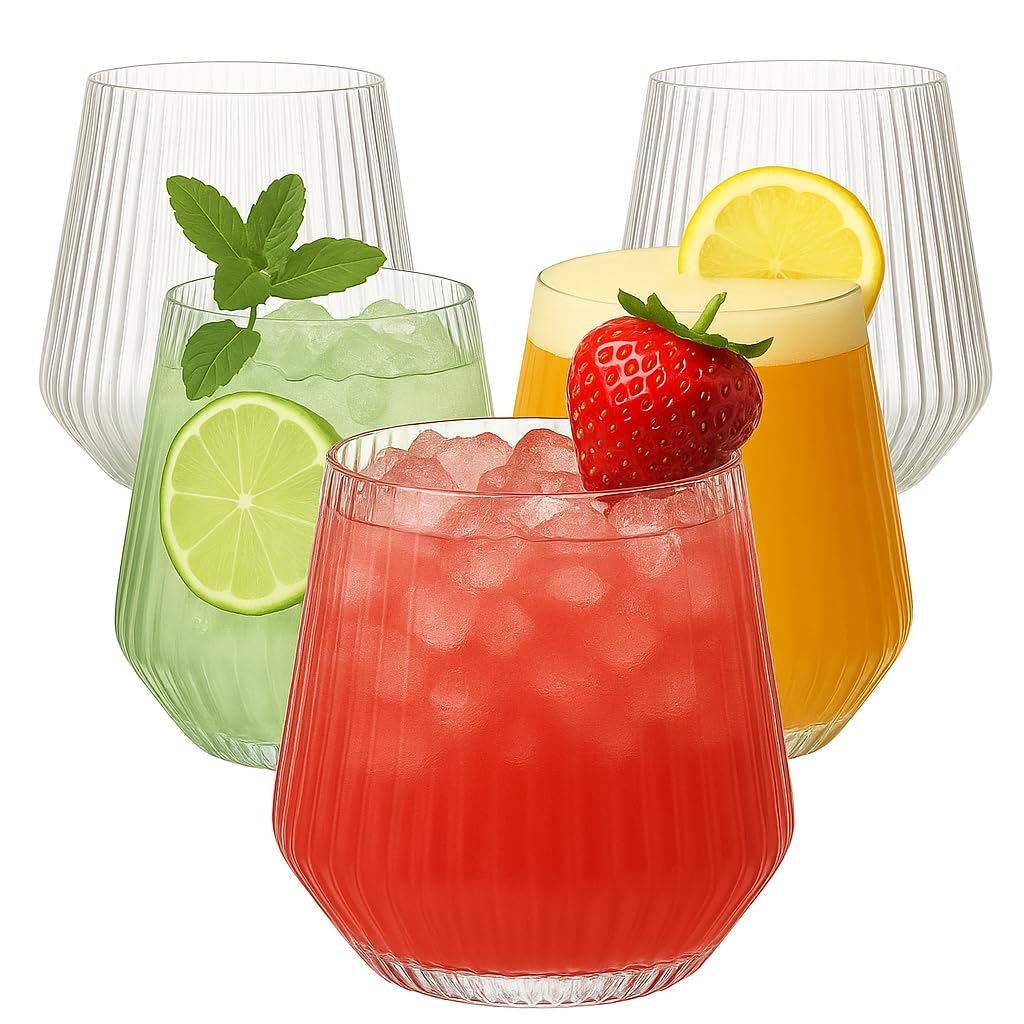 40 count origami ripple unbreakable stemless plastic wine champagne whiskey glasses elegant durable disposable indoor outdoor ideal for home office bars wedding ribbed 12 ounce cups clear