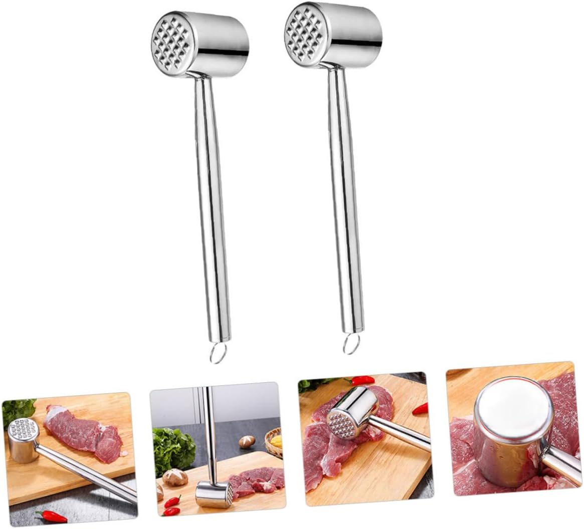2pcs Stainless Steel Meat Tenderizer Hammer for Kitchen, Dual-sided Steak Pounder and Pork Mallet, Heavy-duty Cooking Tool for Beef and Poultry Preparation