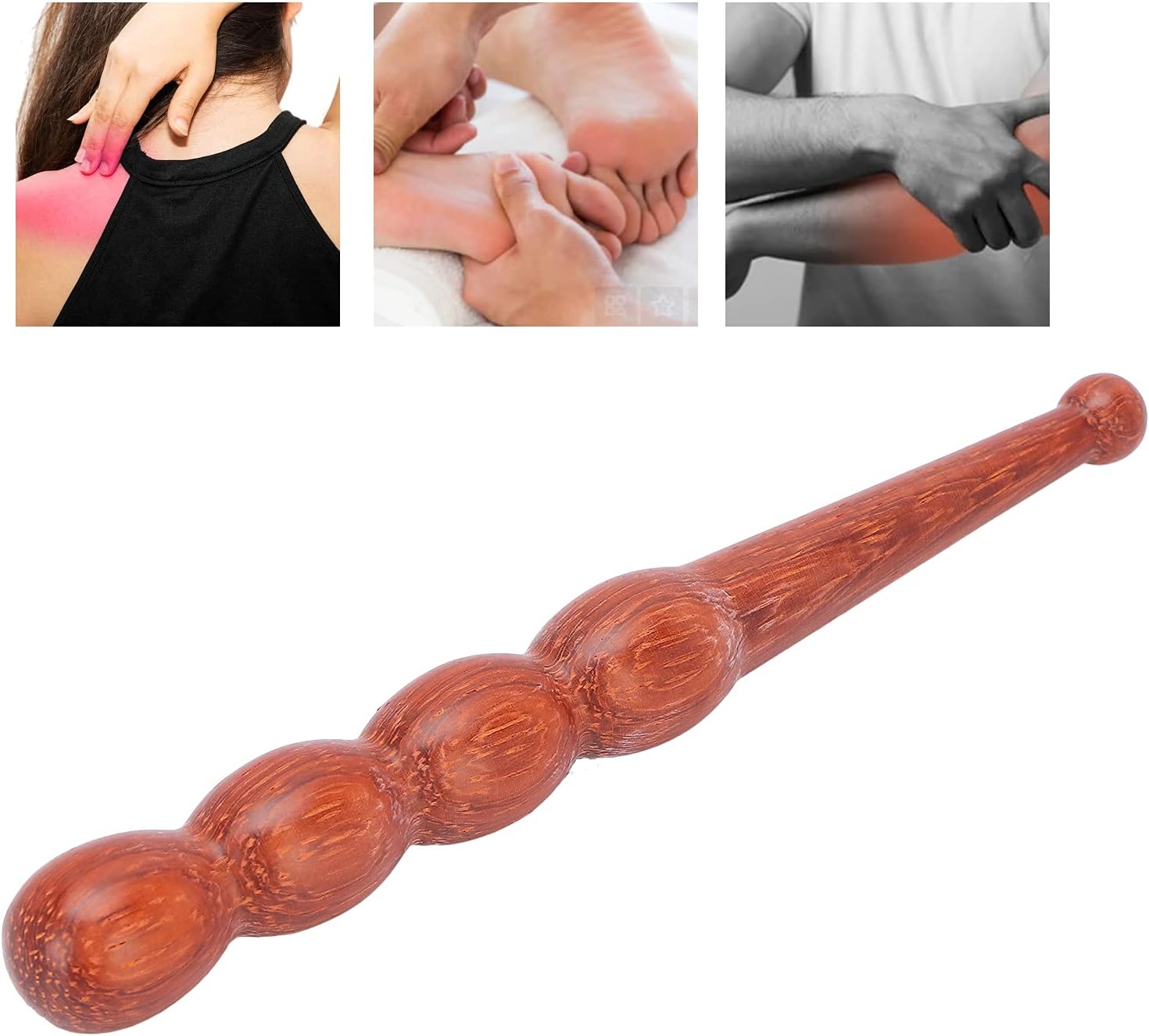 Wooden Foot Hand Massage Stick - Pain Relief and Reflexology Therapy Massager for Neck, Back, and Legs - Ergonomic, Portable, Durable Red Wood Design - Image 5