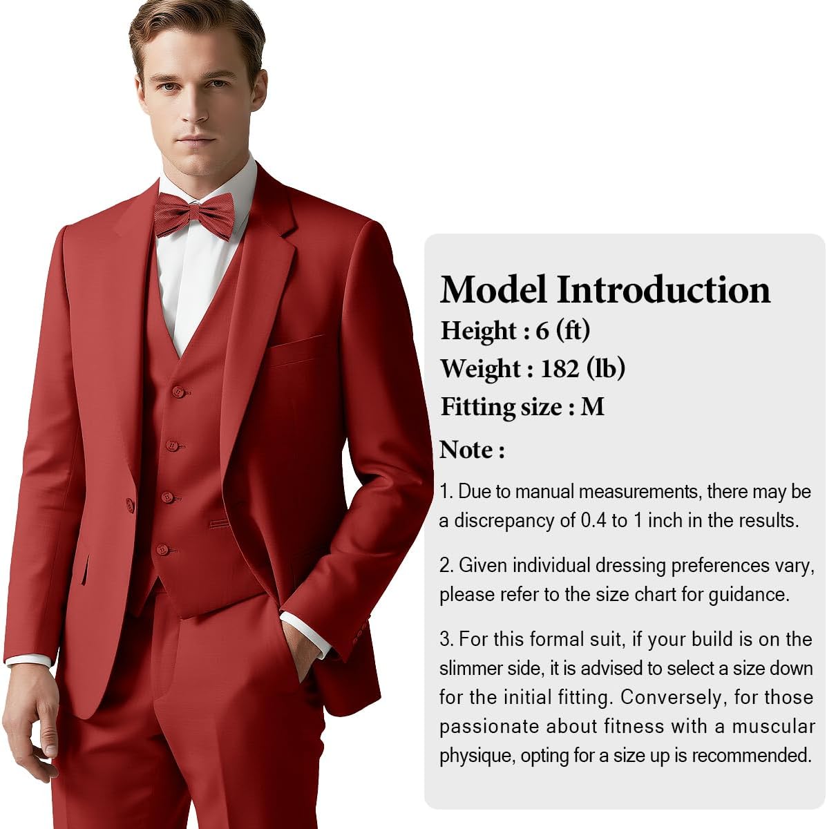 Men's 3-Piece Slim Fit Suit with Bow Tie, Single Button Blazer Vest Pants Set for Wedding Business, Formal Suit for Men - Image 8