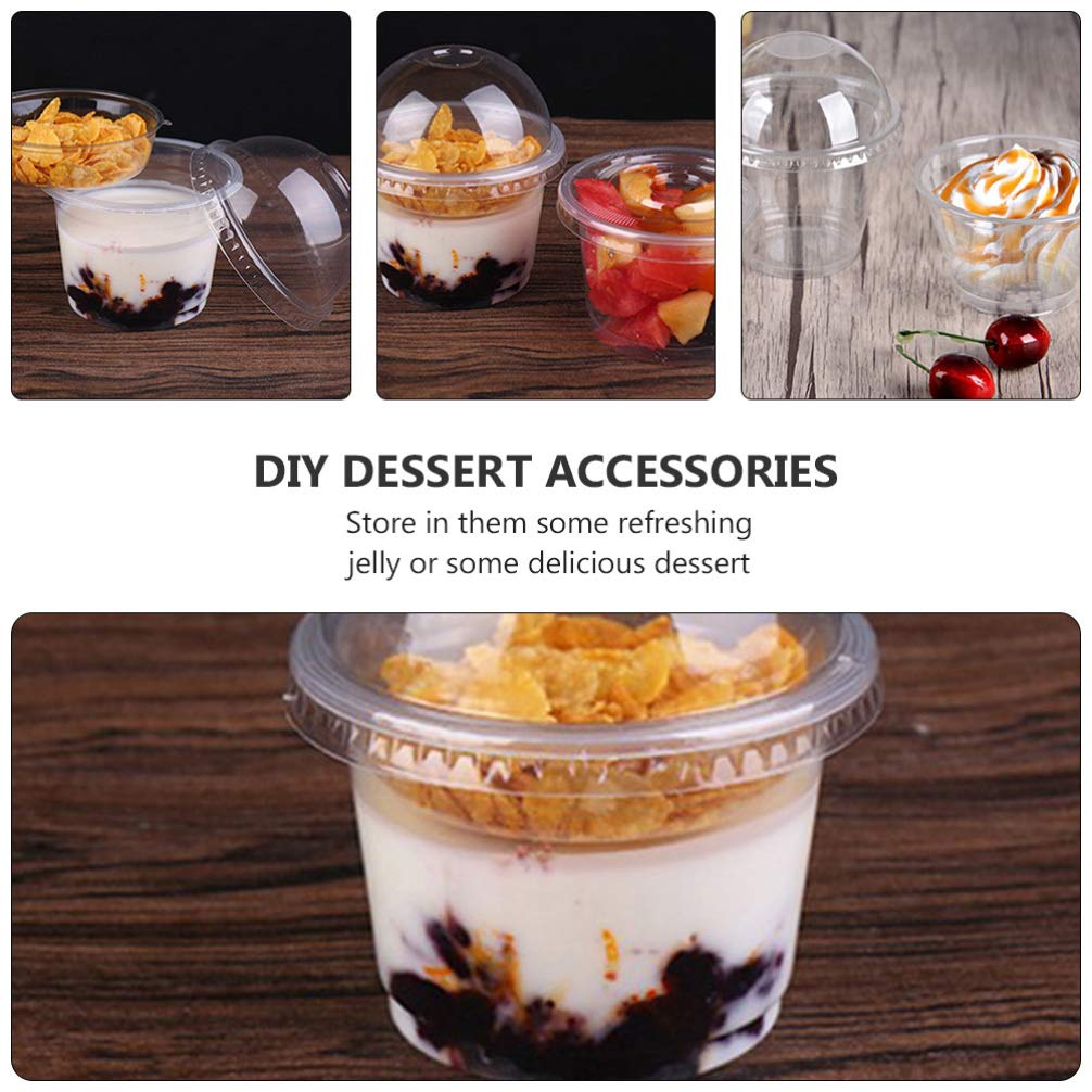 AHAQU 100 Bicchieri Dessert Con Coperchio A Cupola, 250 Ml, Plastica Trasparente Usa E Getta Per Parfait, Gelato, Frutta, Con Sporche - 4