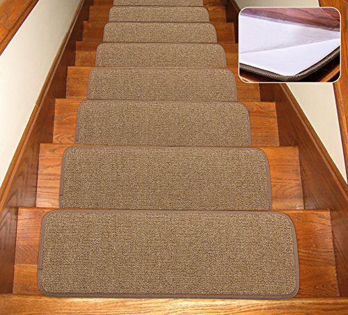 Seloom Non-Slip Stair Treads Carpet with Skid Resistant Rubber Backing Specialized for Indoor Wooden Steps, Removable Floor Rugs for Stairs(Brown Set of 13,25.5×9.5In)