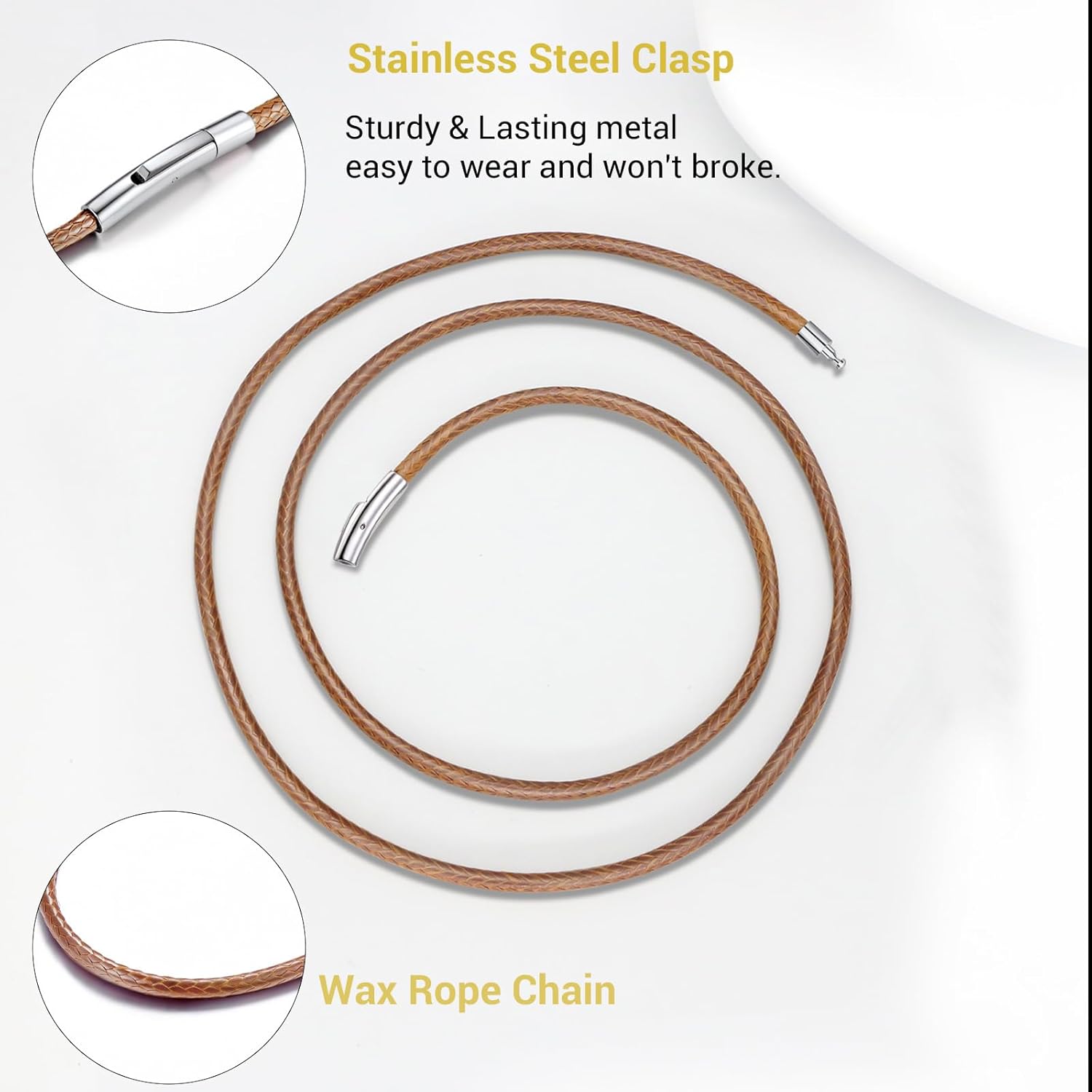 Leather Necklace Cord with Stainless Steel Clasp, Black/Brown Color Waterproof Wax Rope Chain 2mm 3mm Wide Braided Cord String Necklaces for Men Women 16"-30" - Image 7