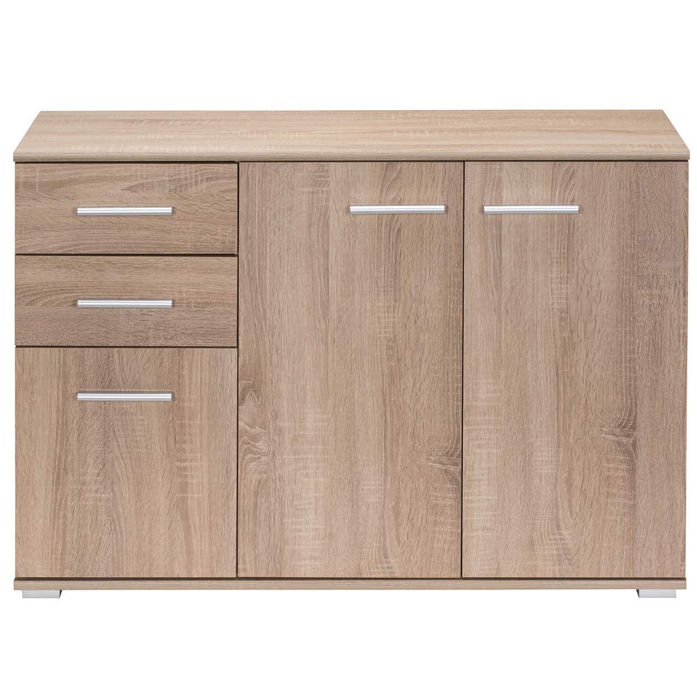 Casaria Cassettiera Alba 3 Ante con Ripiani 2 Cassetti 107x75x35cm Comò Armadietto Ufficio Mobiletto