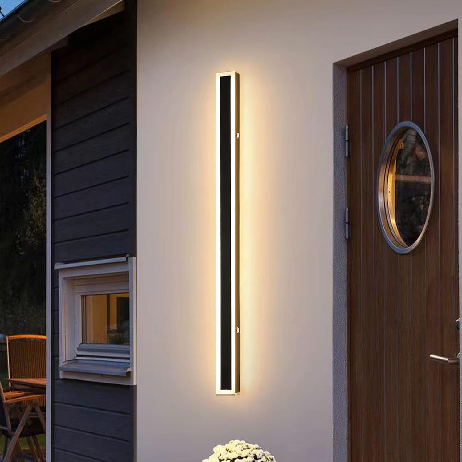 NOKTAIWall Light Long Outdoor Modern Wall Light LED Wall Mount Wall Sconce Waterproof IP65 Black Wall Patio Light White Acrylic Exterior LED Long Strip Light Fixture Porch Corridor Garde