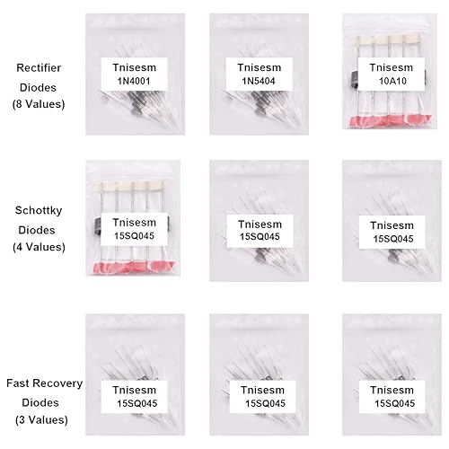Miniatura 4 de Tnisesm Kit surtido de diodos de 16 valores de rectificadorSchottkyrecuperación rápidainterruptor, 1N4001 1N4004 1N4007 1N5404 1N5406 1N5408 RL207