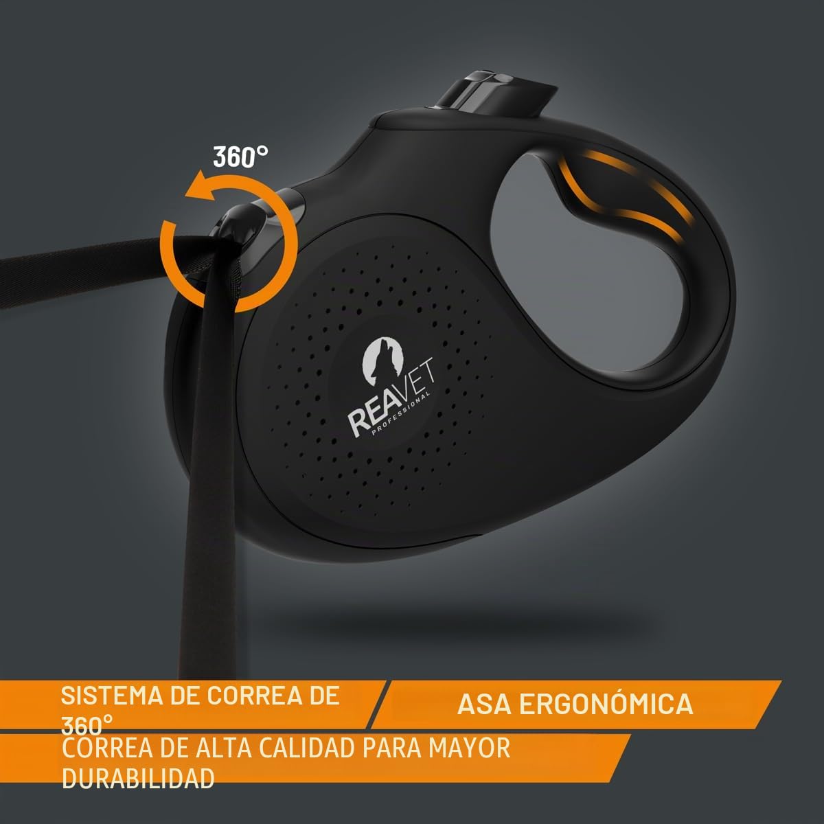 ReaVET Rollleine Hundeleine extensible 8m para perros grandes (XL) | Mango ergonómico y antideslizante | Correa de perro retráctil, correa extensible robusta con sistema de parada de freno | Correa de
