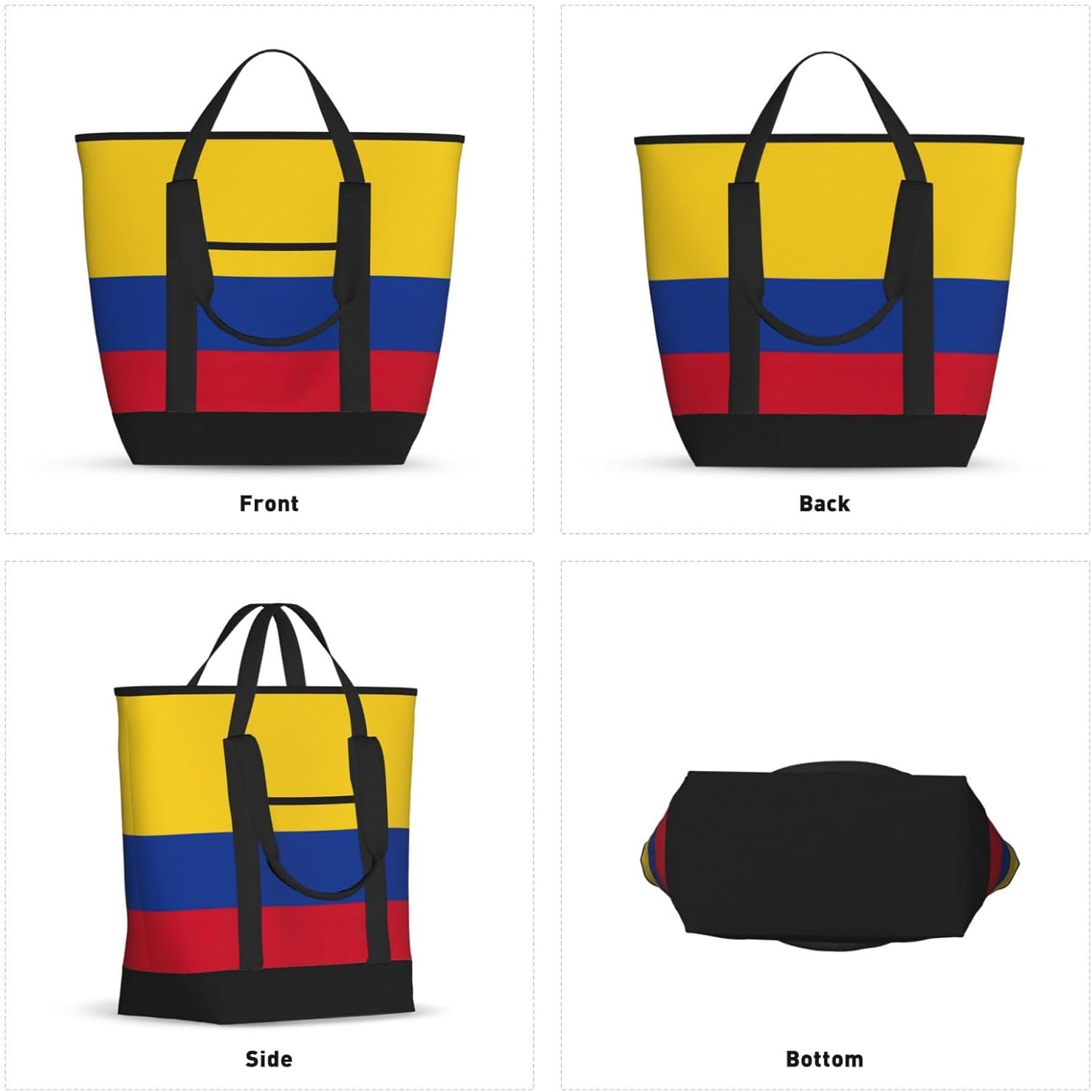 Flag Of Colombia Print Large Cooler Bag Tote Bag,Reusable Grocery Bag,Lunch Box Bag, For Picnic Beach Camping