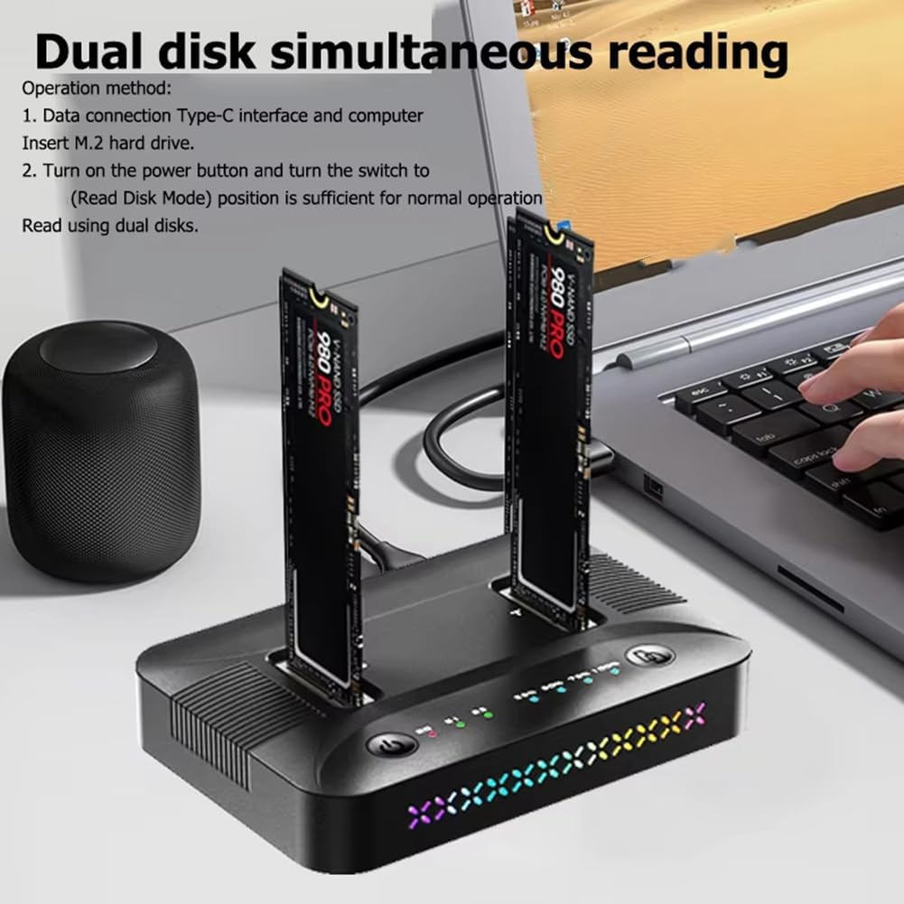 M.2 NVMe/Dual-Bay Hard Drive Docking Station Offline Clone Hard Disk M.2 SSD Duplicator USB3.2 GEN2 SSD Adapter