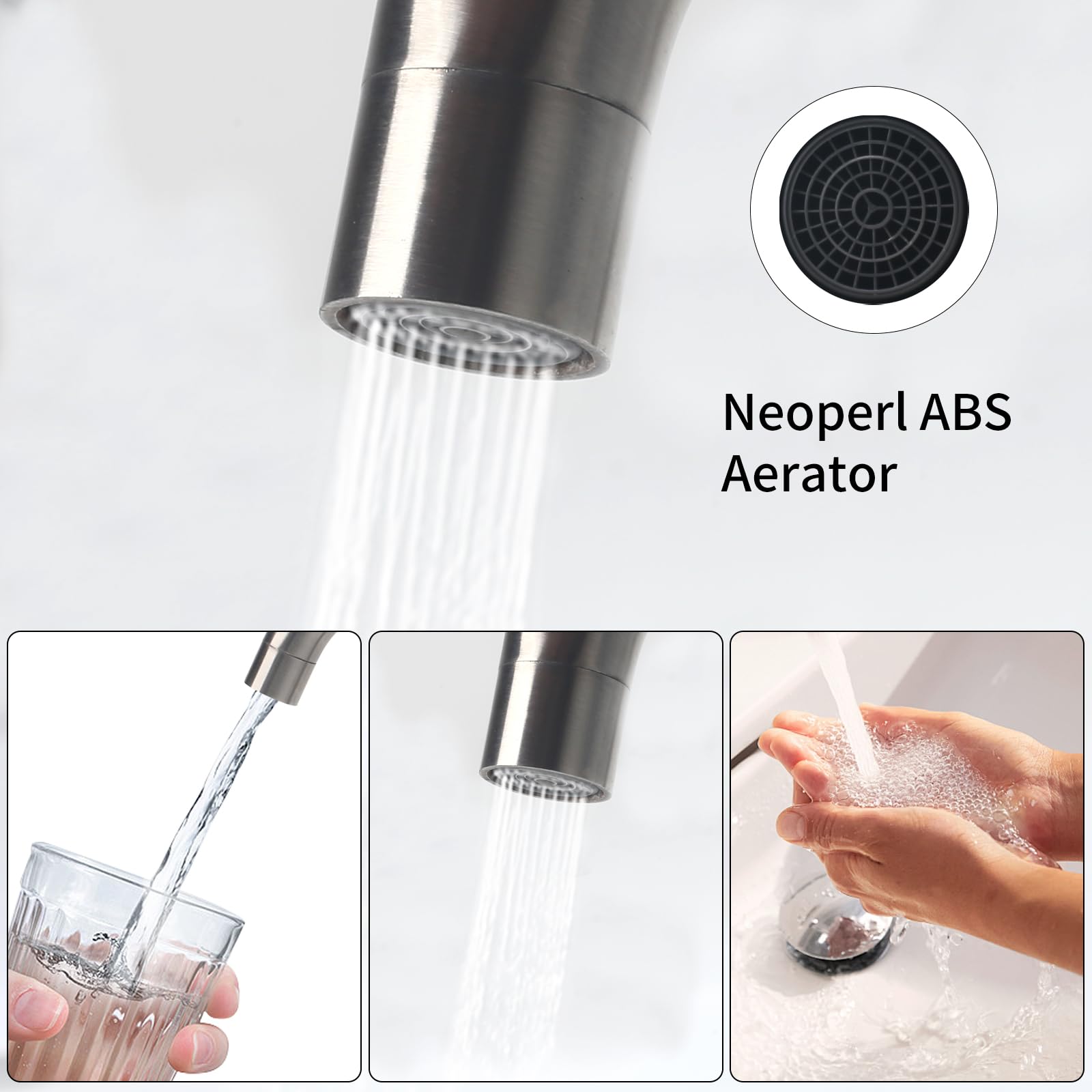 Mitigeur Cuisine Acier Inoxydable, Robinet Salle Bain Pivotant à 360°, Robinet Lavabo avec Tuyau, Robinets Lave Main pour Salle de Bain ou Petite Cuisine (Couleur Brossée)