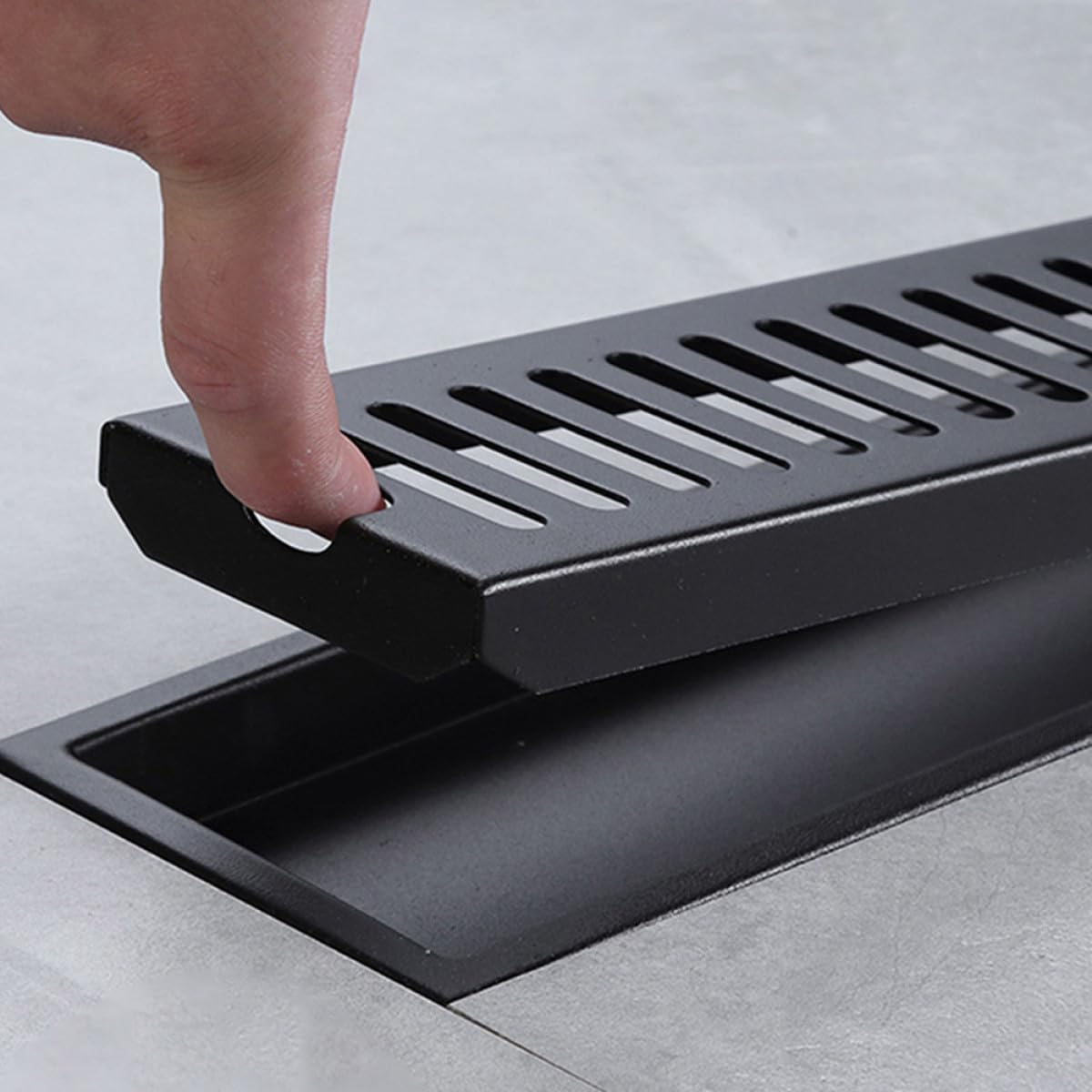 Hohopeti Schwarzer Edelstahl 304 Bodenablauf 40cm Geruchsdichter Verstopfungsfreier Küchen und Duschablauf mit Linearem Rechteckigem Filter für Badezimmer