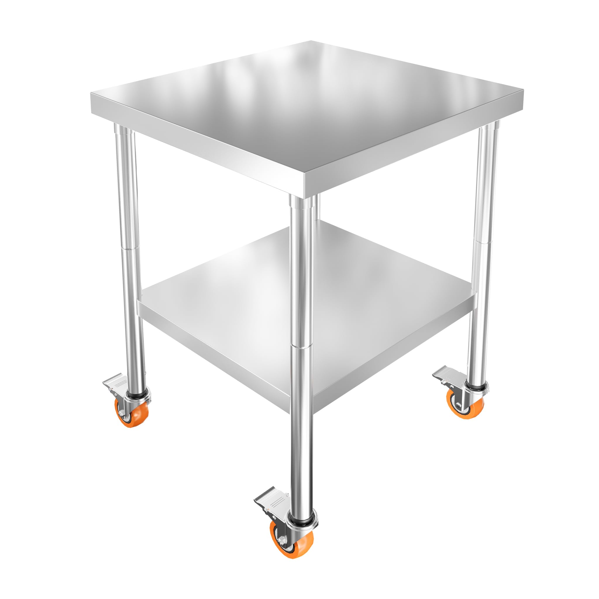 SUBTLETY Carro de acero inoxidable con ruedas de 61 x 46 x 85 cm, mesa de trabajo con placa de cocina, carga de hasta 300 kg, superficie de almacenamiento y 4 ruedas, mesa de acero inoxidable para