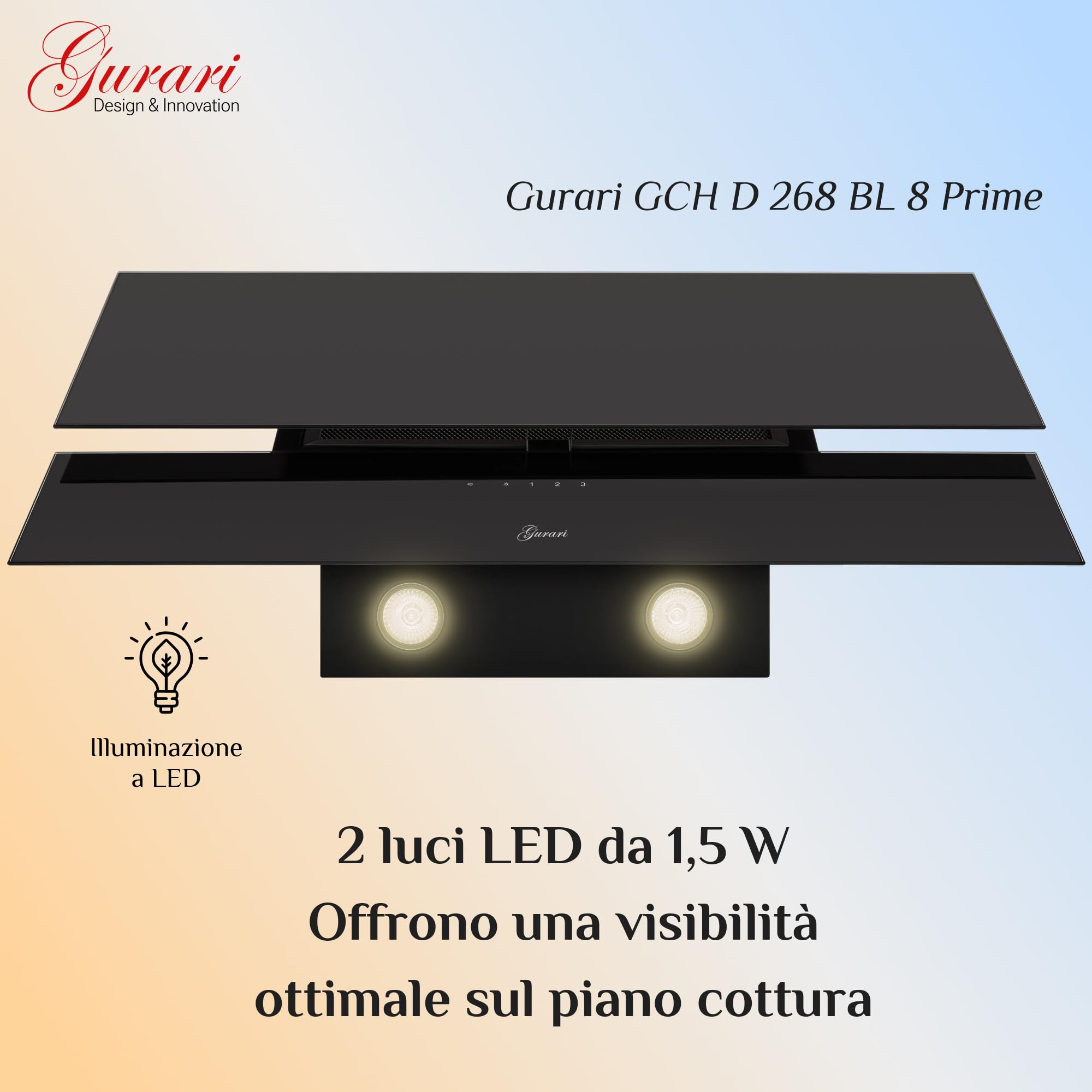 Gurari Dunstabzugshaube 80 cm kopffrei Schwarz Glas GCH 268.8 Abzugshaube Abluft/Umluft | EEK A | Sehr Saugstark 1000m³/h | TouchControl Wandhaube mit Fernbedienung, Timer, Randabsaugung