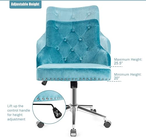 Miniatura 5 de Giantex Silla moderna de oficina en casa, sillón giratorio de terciopelo copetudo, silla de oficina de terciopelo con respaldo medio con asiento