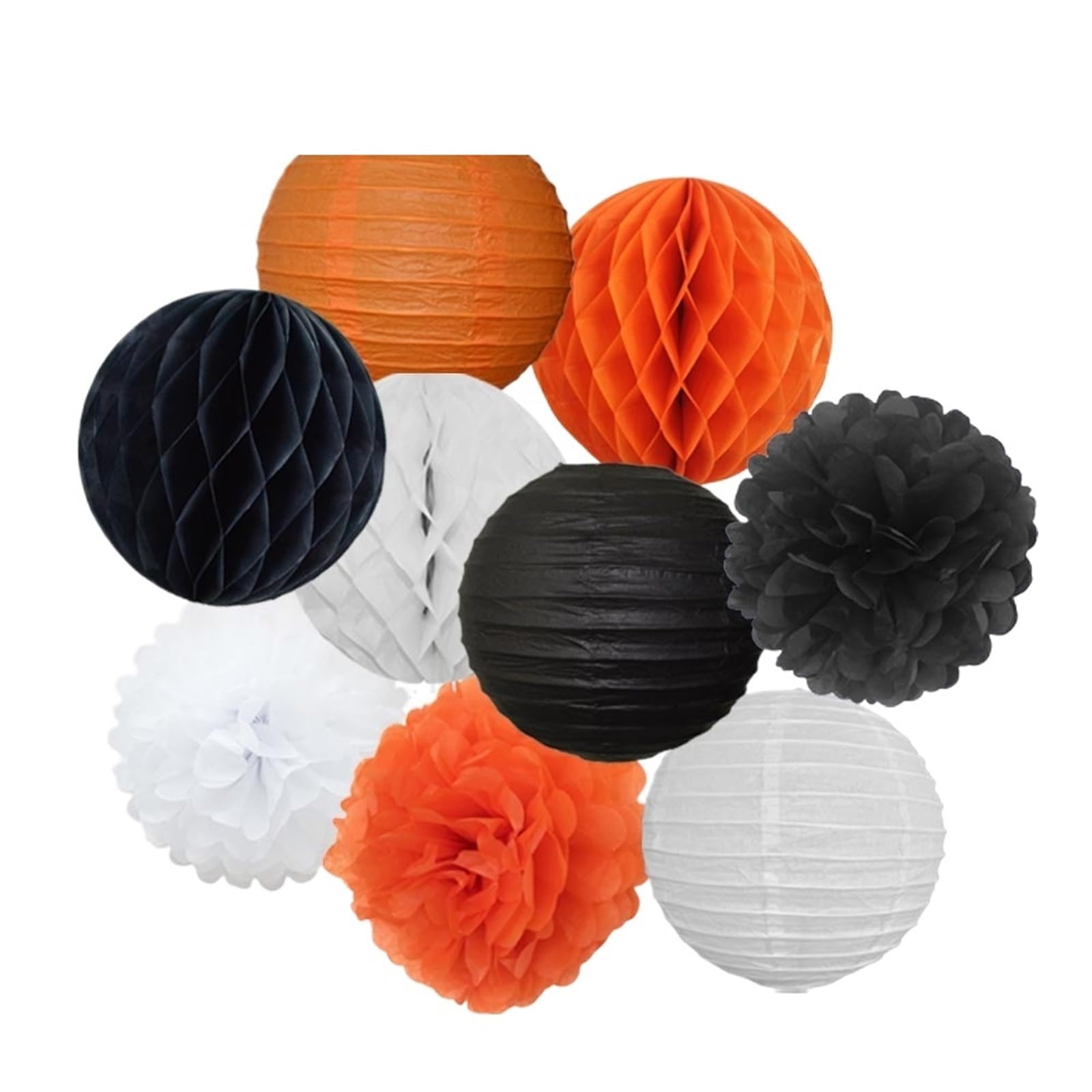 Paper Lanterns Wedding Party Favor Hanging Round Paper Lantern 6" 8" 10" 12" Baptism Birthday Holiday Decor(Black Orange,8inch(20cm))