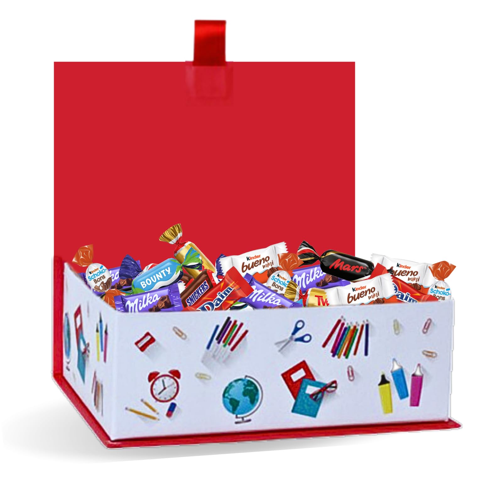 Coffret garni d'un Assortiment de 50 bonbons au chocolat MILKA, KINDER, CELEBRATIONS, DAIM | Dites "MERCI pour cette année" à un Collègue, une Nounou, un Enseignant, une Atsem
