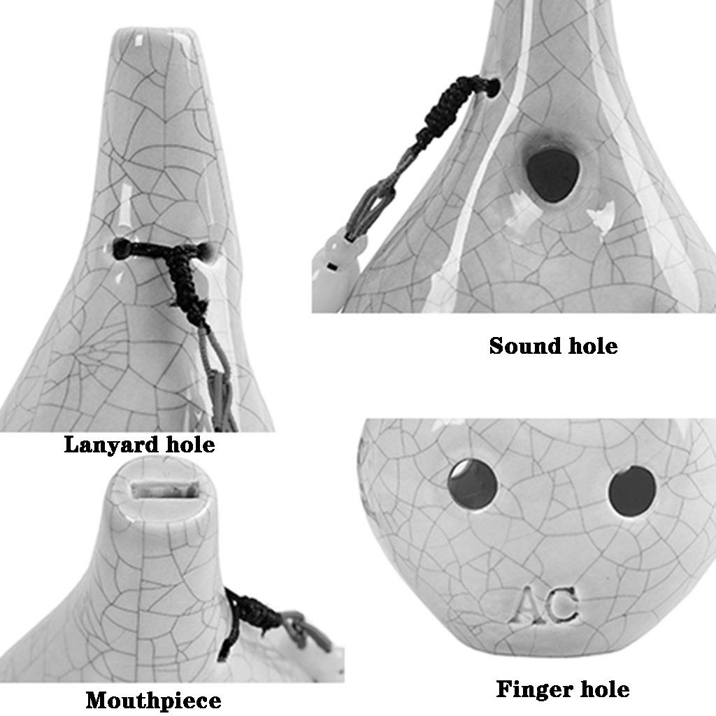 ocarina, Ocarina in argilla a 6 fori contralto in Do for principianti, for imparare a suonare, con custodia in tessuto + cordino + panno for la pulizia(White C)