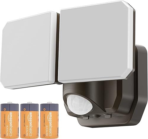 Luz de seguridad con sensor de movimiento alimentada por baterías, 5000K 1000LM de alto brillo, duración de la batería de 6 meses, instalación sin