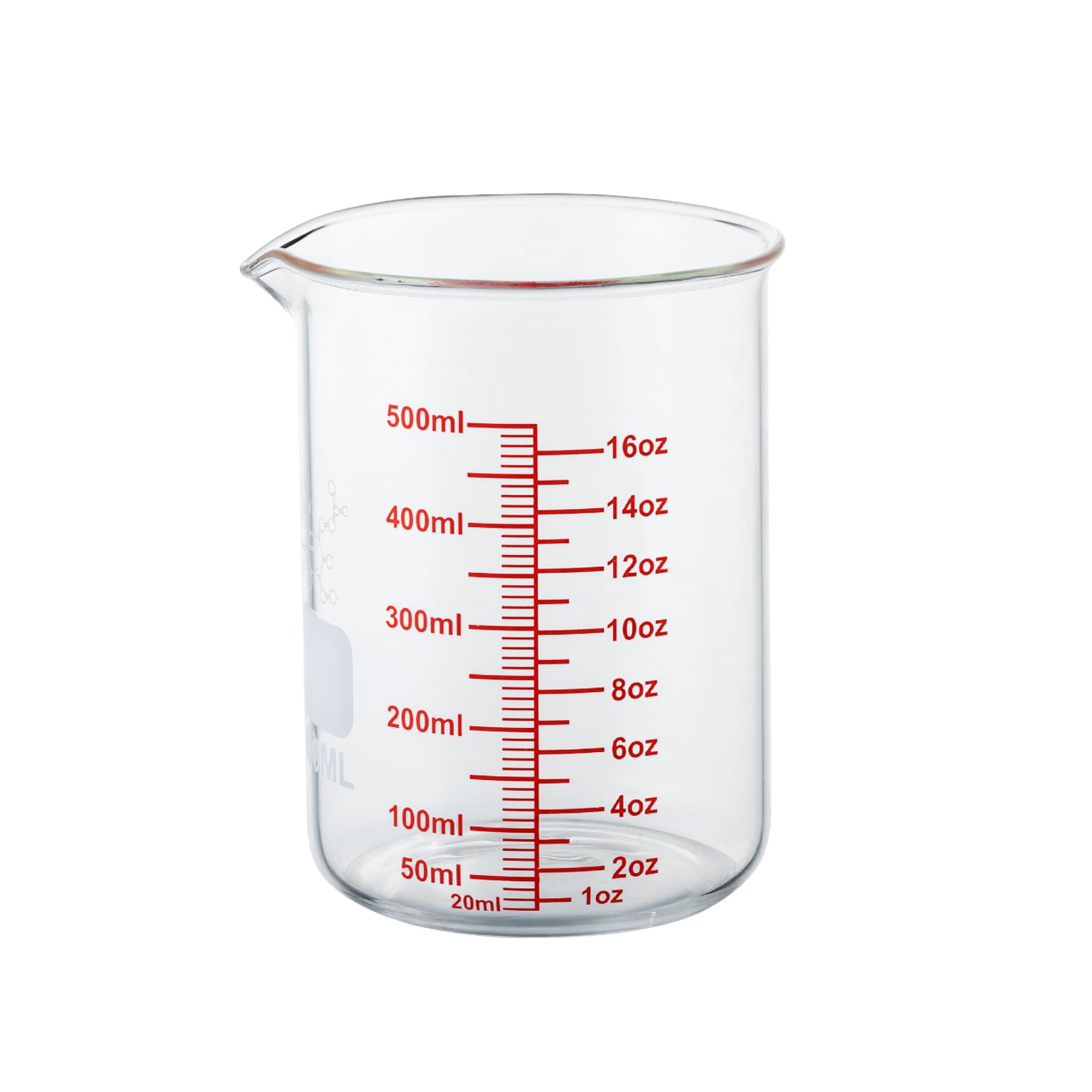 Vaso medidor de vidrio de borosilicato alto, boquilla en forma de V, vaso medidor de vidrio de 500 ml para cocina o restaurante, fácil de leer
