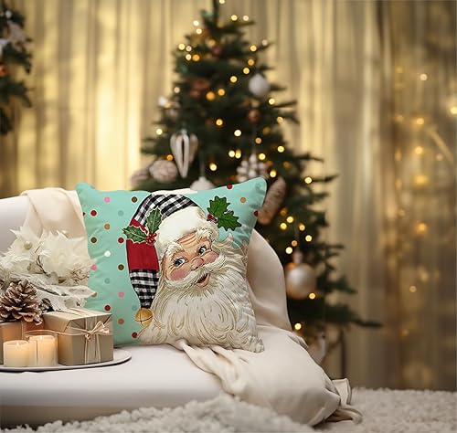 Miniatura 3 de Juego de 4 fundas de almohada decorativas de Navidad de 20 x 20 pulgadas, diseño de Papá Noel, muñeco de nieve, copos de nieve, bolas de Feliz