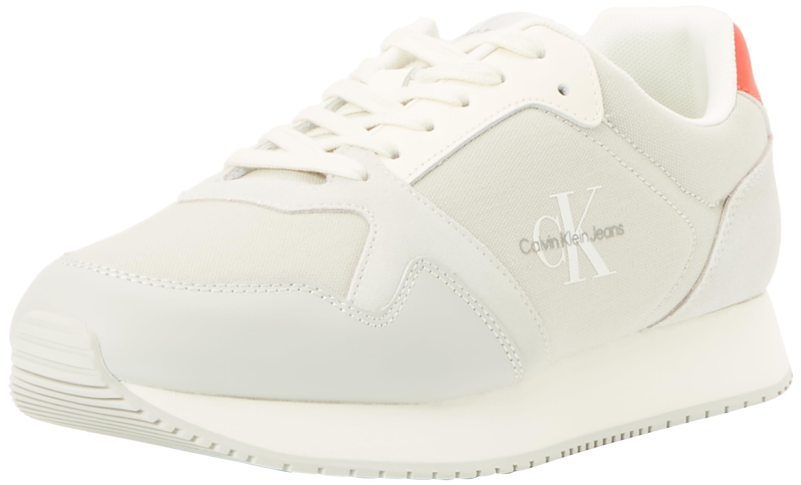 Calvin Klein Jeans Hombre Runner Sneaker Zapatillas de deporte, Blanco (Creamy White/ Oyster Mushroom/Fiery), 46