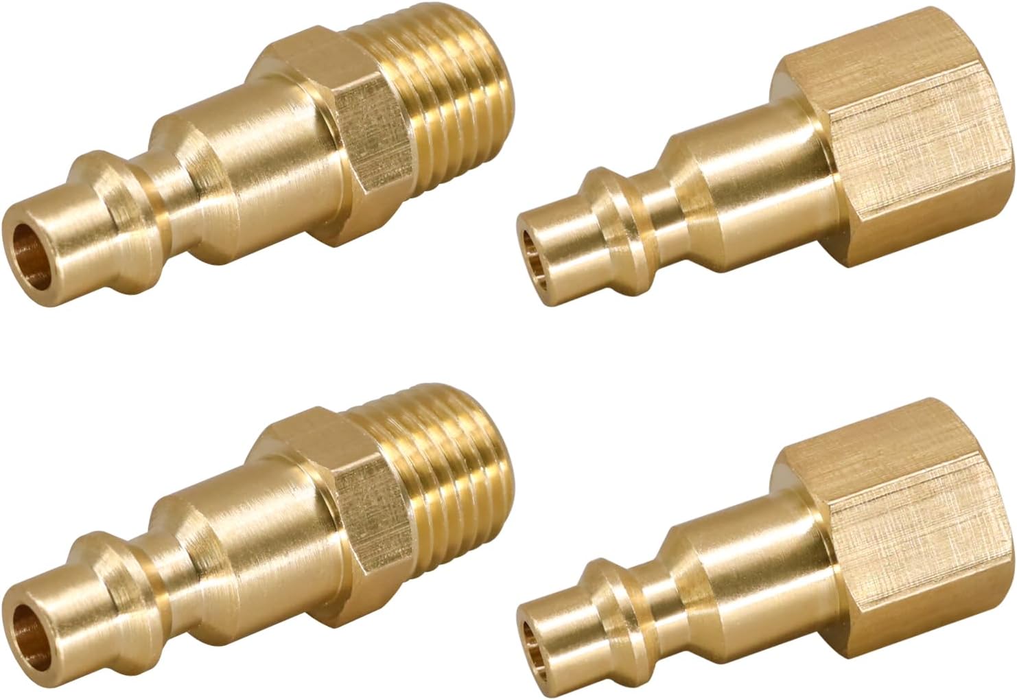 Type D Quick Connect Air Hose Fitting Kit, 1/4 NPT Brass Plug and Coupler Set For Air Compressor, Pneumatic Tools, (2 Male + 2 Female)
