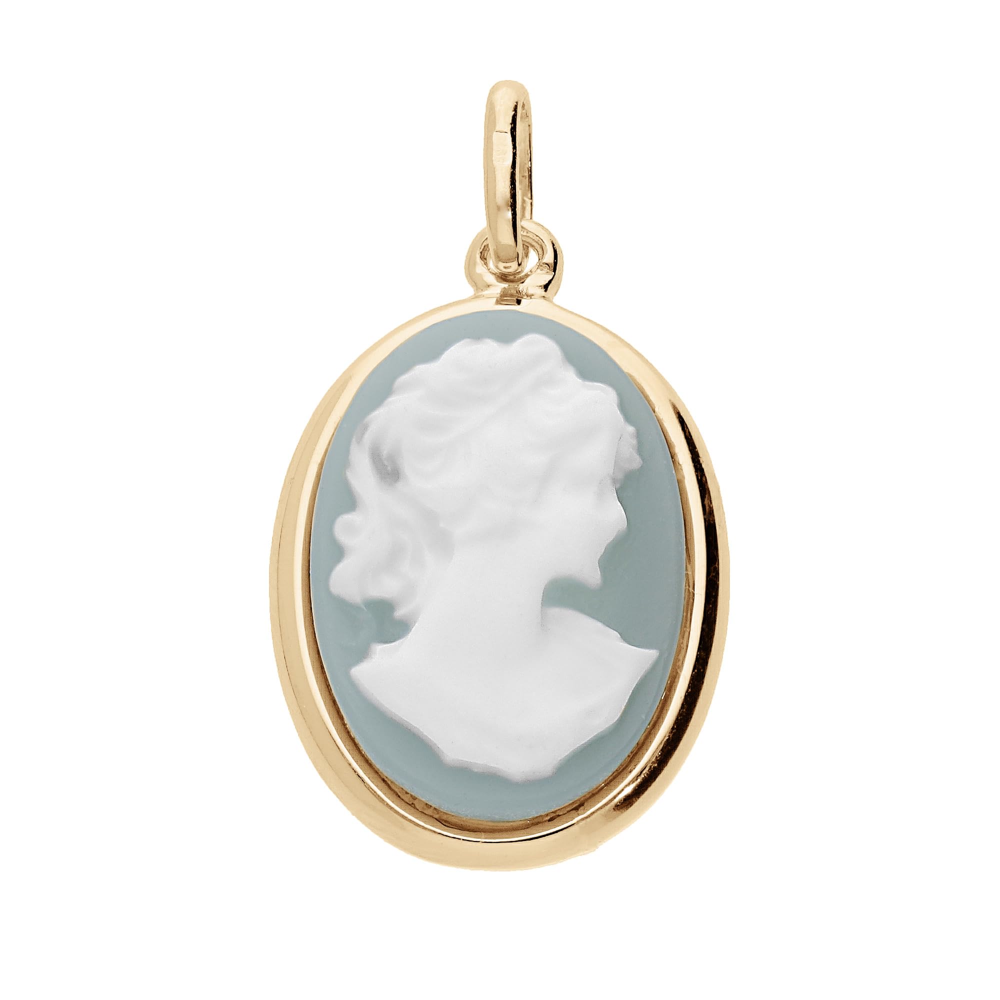 Pendentif Vintage Camée Femme - Visage Bleu - Très Bon État