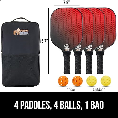Miniatura 4 de Gorilla Gear USAPA Approved Pickleball Starter Set, Fiberglass Paddles with Bag and Balls, Indoor Outdoor Court Use, Comfortable Racket Grip,