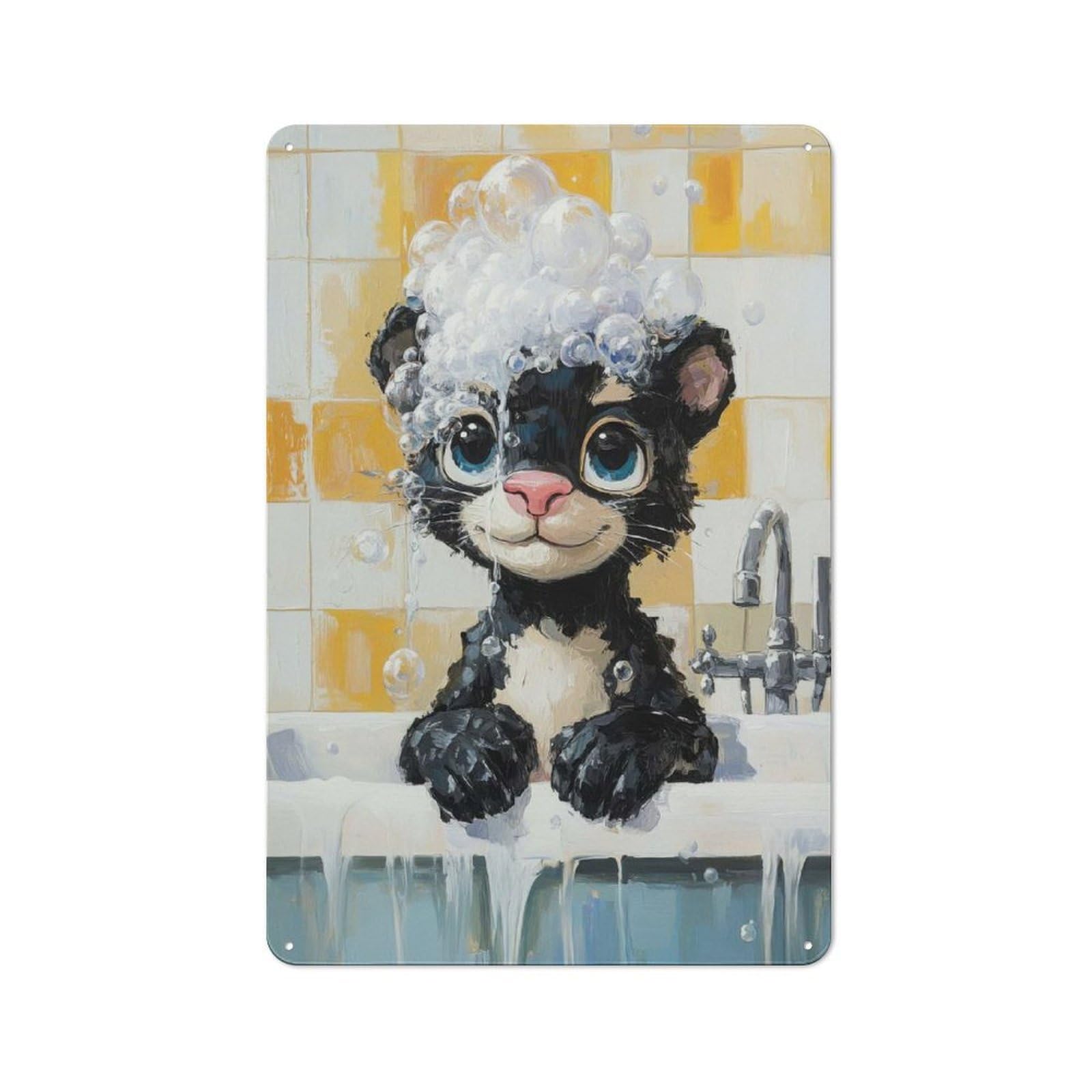 Junmoney Style-12 Classic Black Panther Bath Time Metal Wall Plaque 30X20cm, Nostalgic Wall Art For Living Room, Hallway, Kitchen Or Cafe